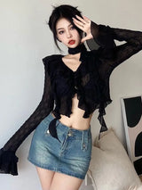 Grunge Black Women's Ruffled Blouse
