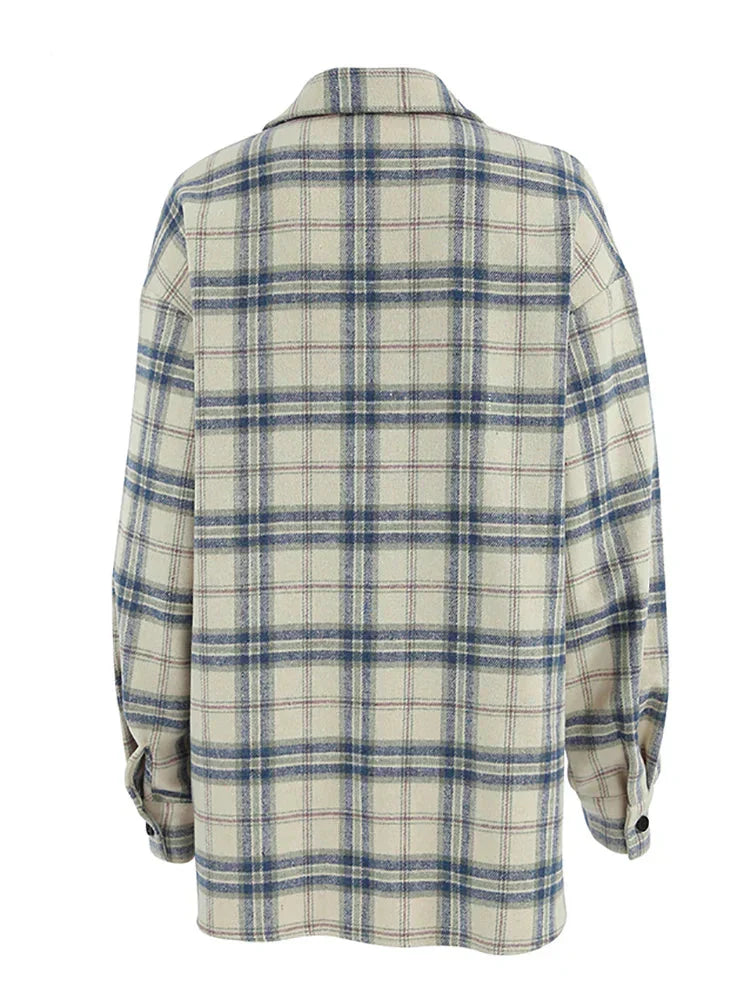 Women's Oversized Plaid Turn Down Shirt