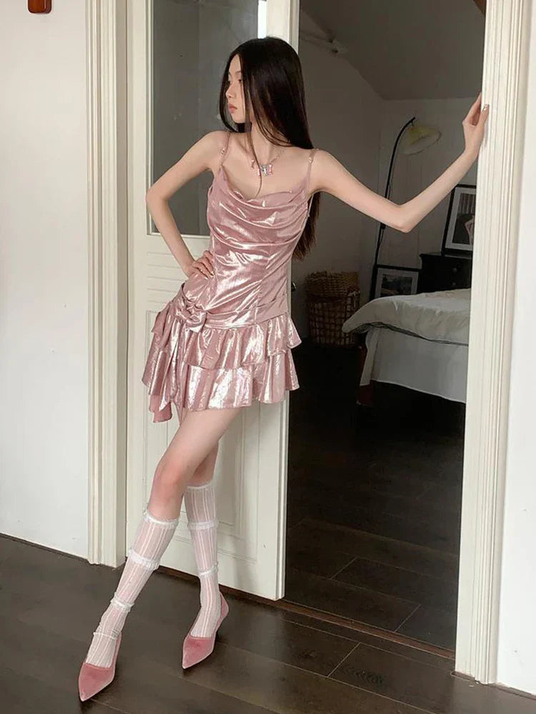 Soft Girl Metallic Mini Dress