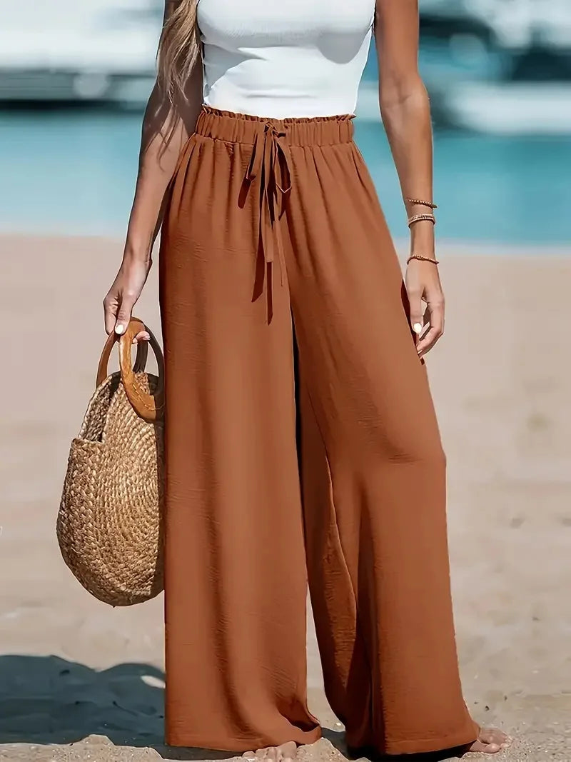 Old Money Women Drawstring Wide Leg Pants