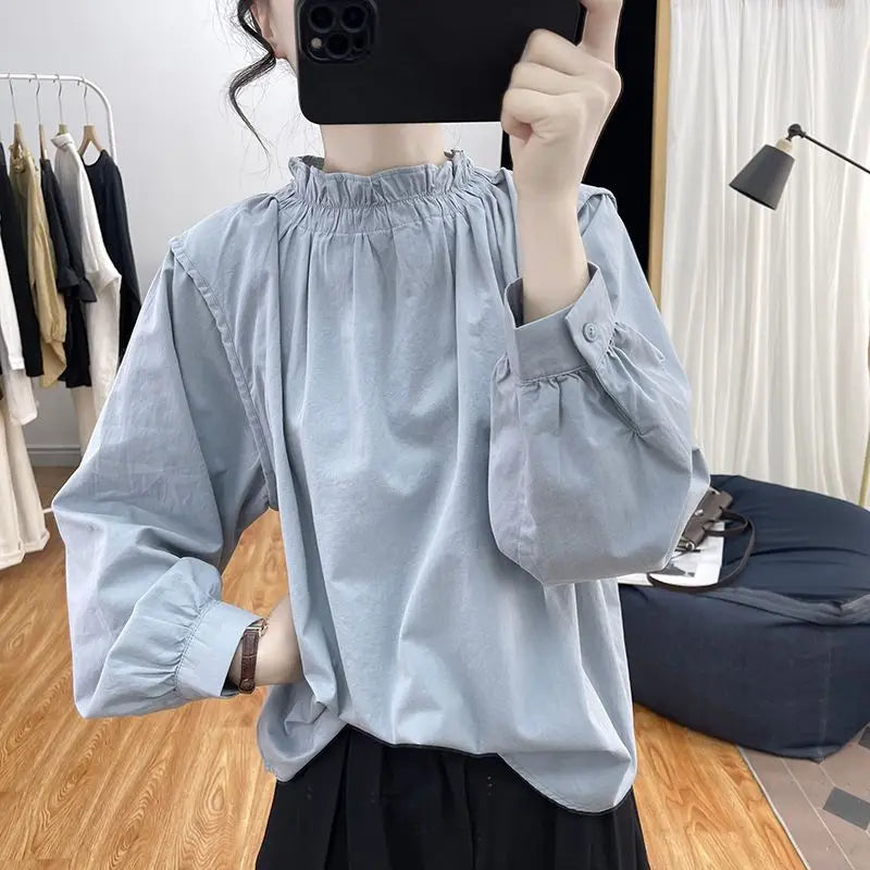 Coquette Core Bluse mit Rüschenkragen und Puffärmeln