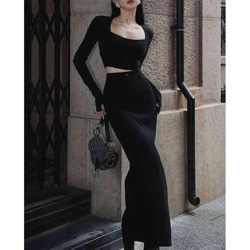 Corporate Girl High Waist Slit Maxi Skirt