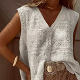 Casual Vacation Loose Solid Vintage Vest Crochet Handmade