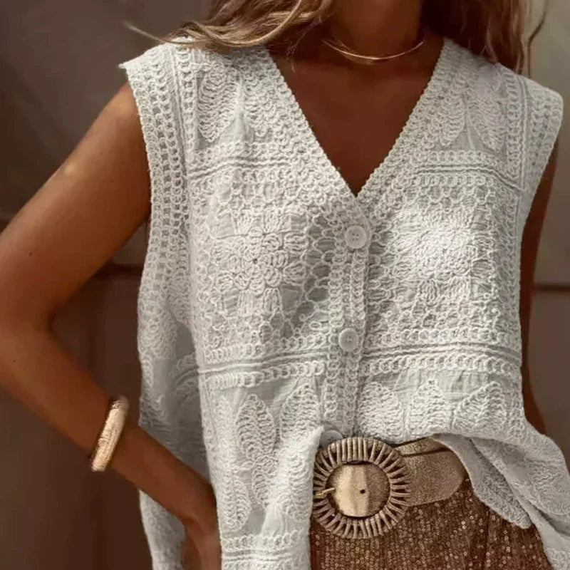 Casual Vacation Loose Solid Vintage Vest Crochet Handmade