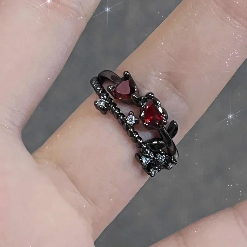 Y2K Crystal Red Rings
