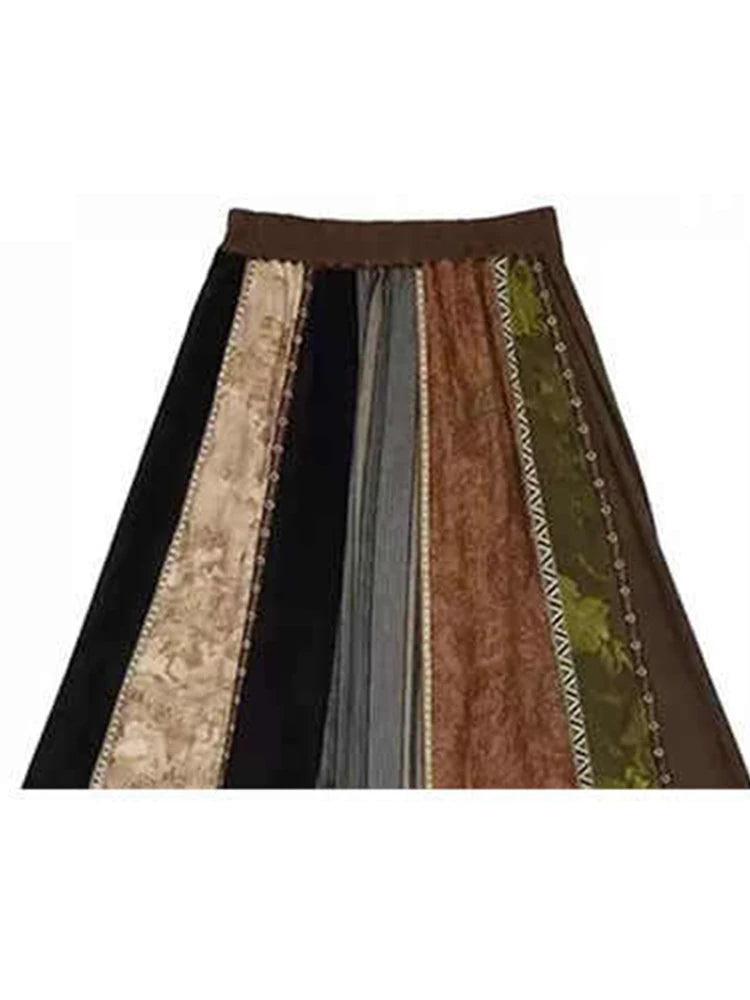Patchwork Contrast Color French Midi Skirt