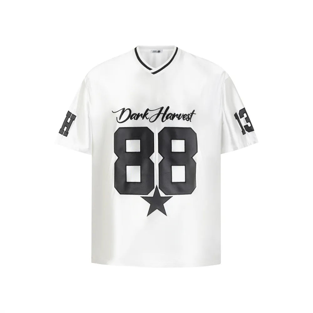 Contrast Paneled Letter Patch Embroidered T-Shirt