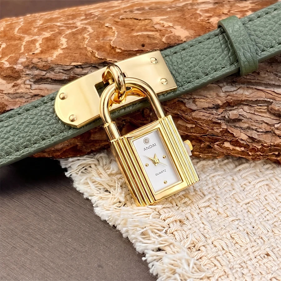 Edgy Padlock Dial Soft Strap Bold Watch for Women
