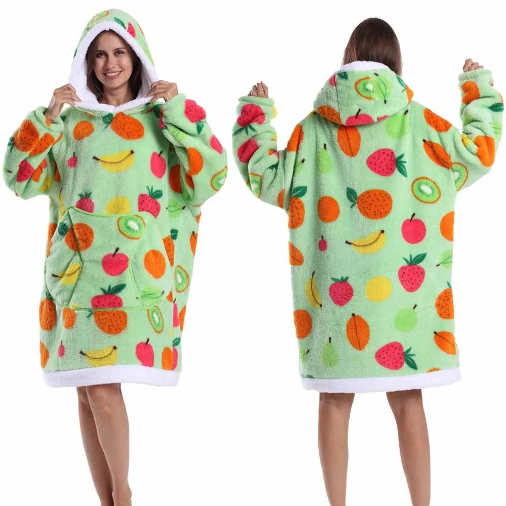 Strawberry Printed Oversized Blanket Hoodie