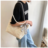 Bow-Tie Embroidery Daisy Shoulder Bag