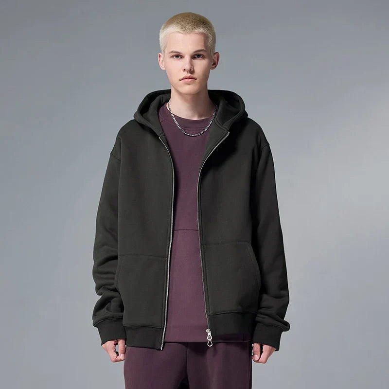 Sudadera con capucha y cremallera completa de felpa vintage
