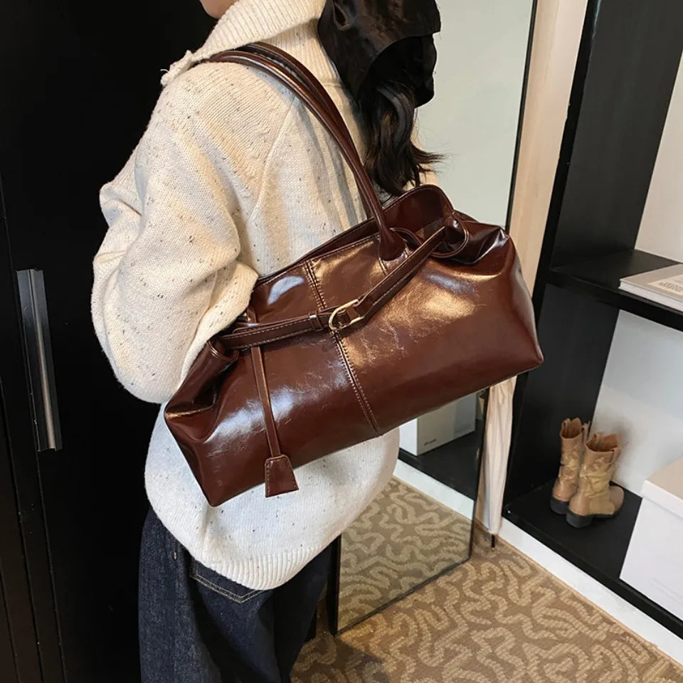 Corporate Girl Shiny Leather Shoulder Bag