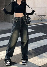 Retro Women's High Waisted Straight Leg Jeans