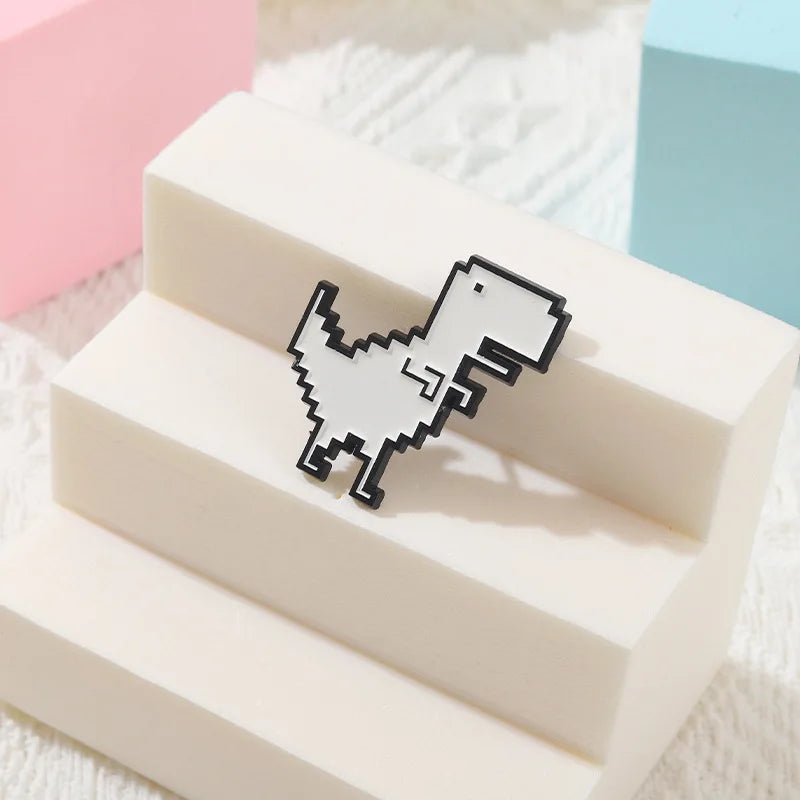 Recreational Pixel Style Dinosaur Carton Metal Brooch