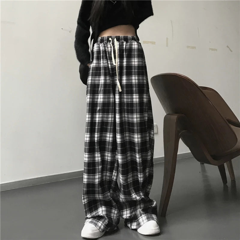 High Waisted Plaid Baggy Pants
