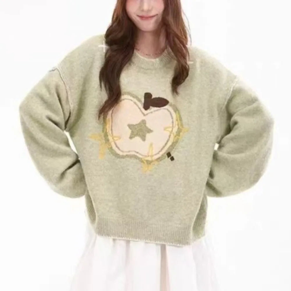 Apple Print Jacquard Knit Sweater