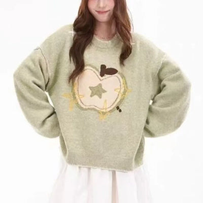 Apple Print Jacquard Knit Sweater