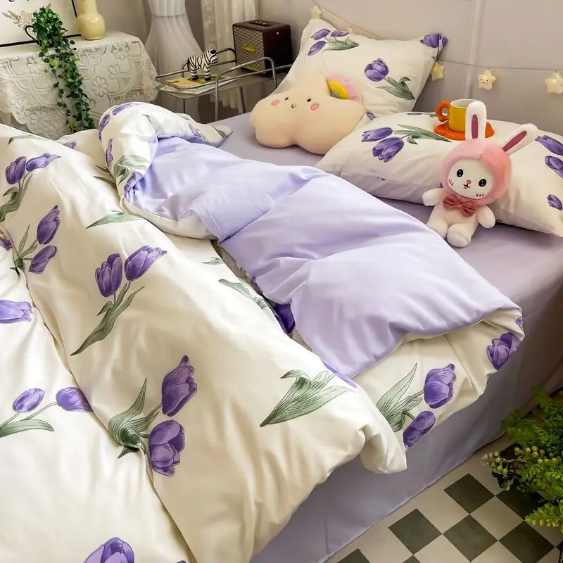 Pink Plaid Bowknot Bedding Set