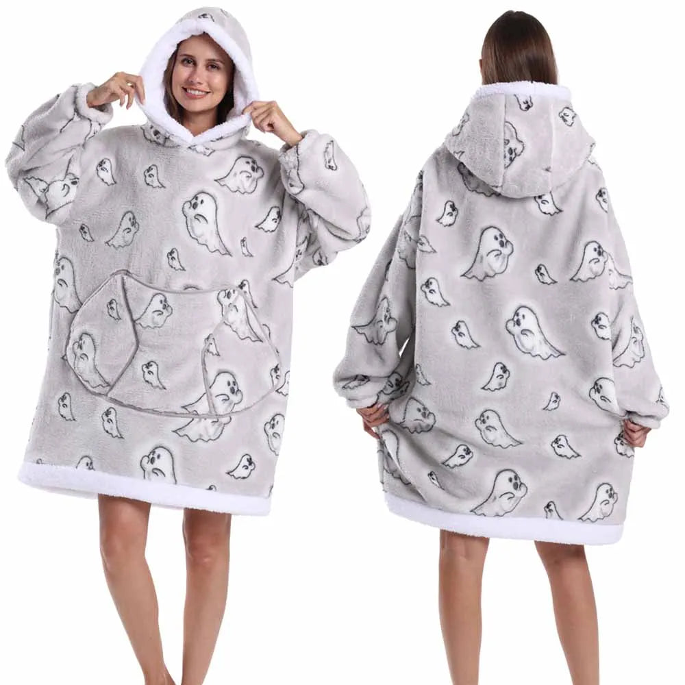 Strawberry Printed Oversized Blanket Hoodie