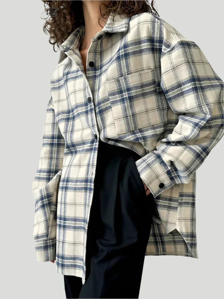 Women's Oversized Plaid Turn Down Shirt
