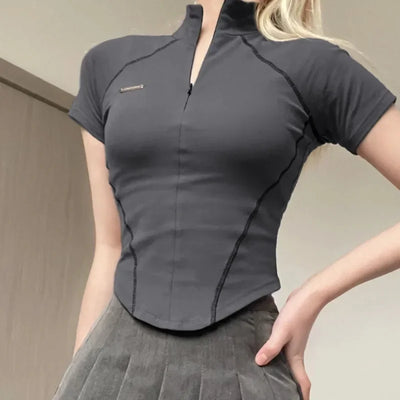 Acubi Zipper Stand Collar Sports Top