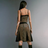 Leopard Print Grunge Spaghetti Strap Midi Dress