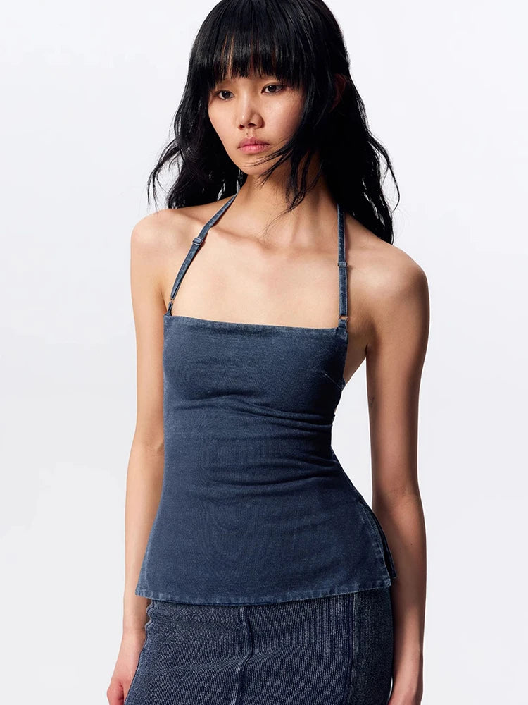 Denim Blue Halter Korean Top