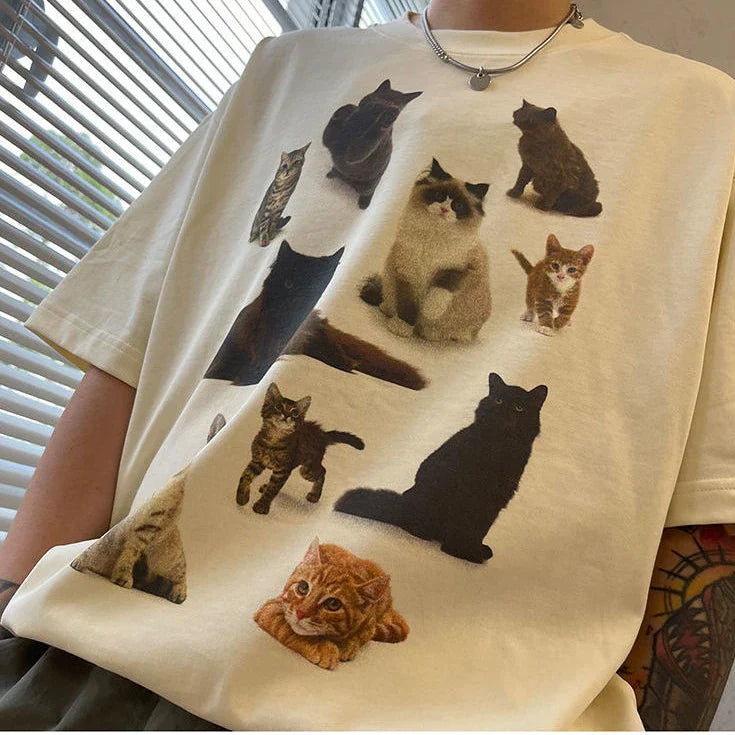 Y2k Cat Party Casual T-shirt