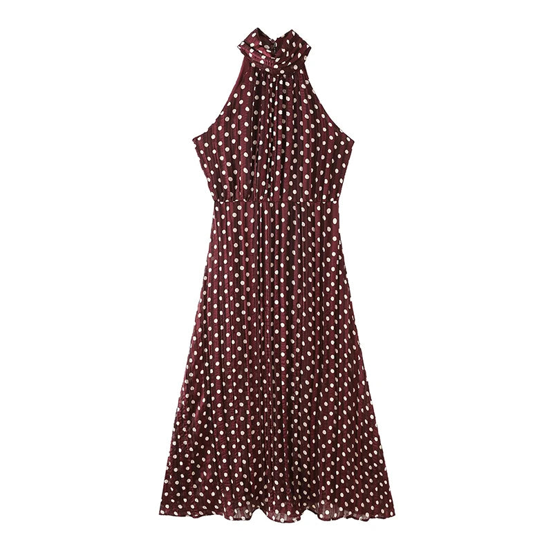 Sleeveless Halter Polka Dot Dress