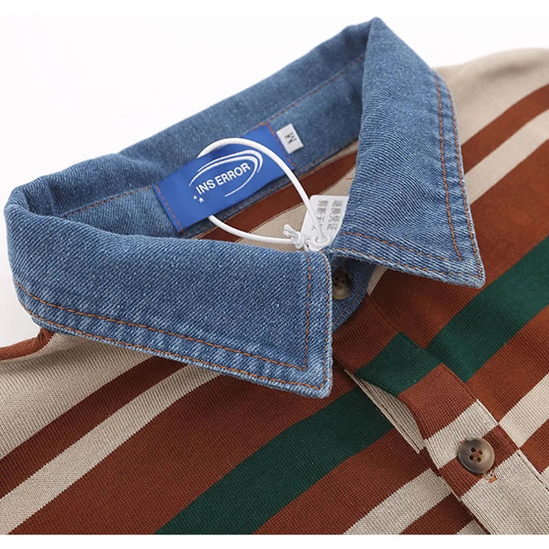 Oversized Retro Stripe Polo T-Shirt