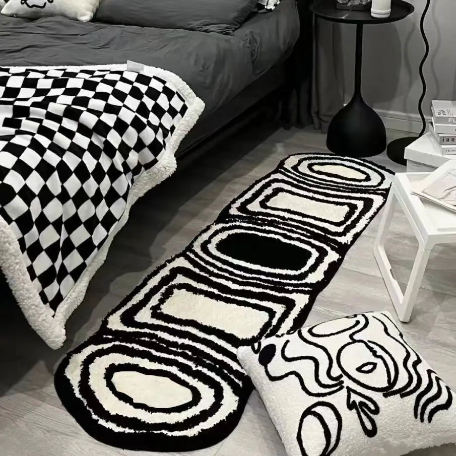 Black Checkered Bedroom Rug