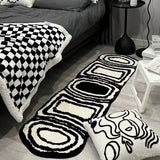 Black Checkered Bedroom Rug