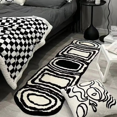 Black Checkered Bedroom Rug