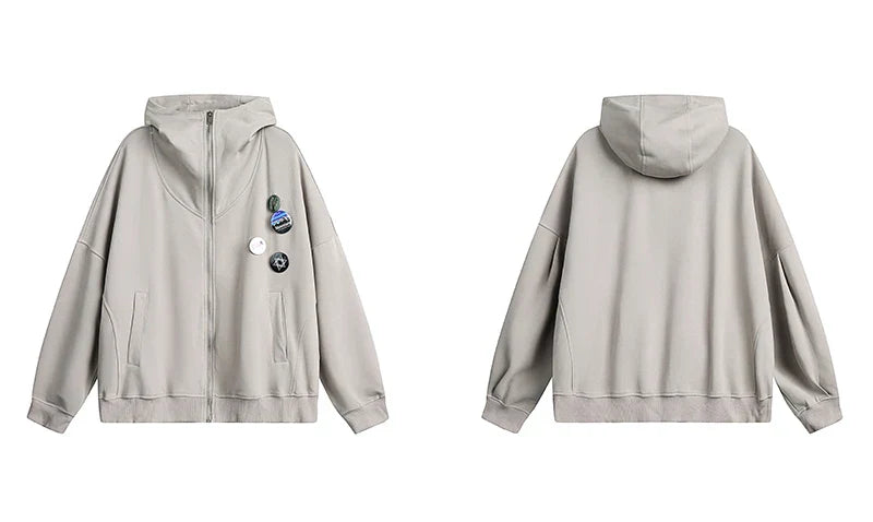 New Round Neck Zip-Up Hoodie Sweatshirt