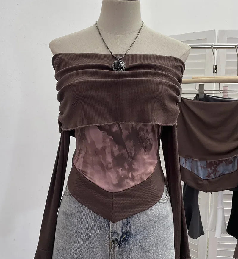 Fairycore Butterfly Ruched Off Shoulder Top