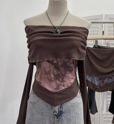 Fairycore Butterfly Ruched Off Shoulder Top