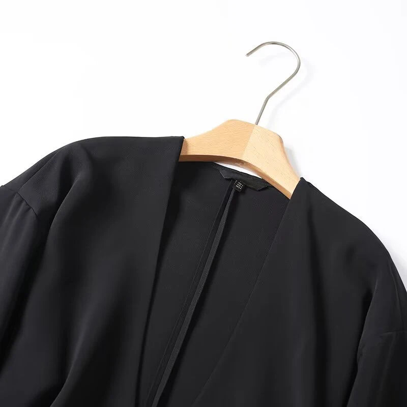 Women Lace Up Wrap High Street Black Blouse
