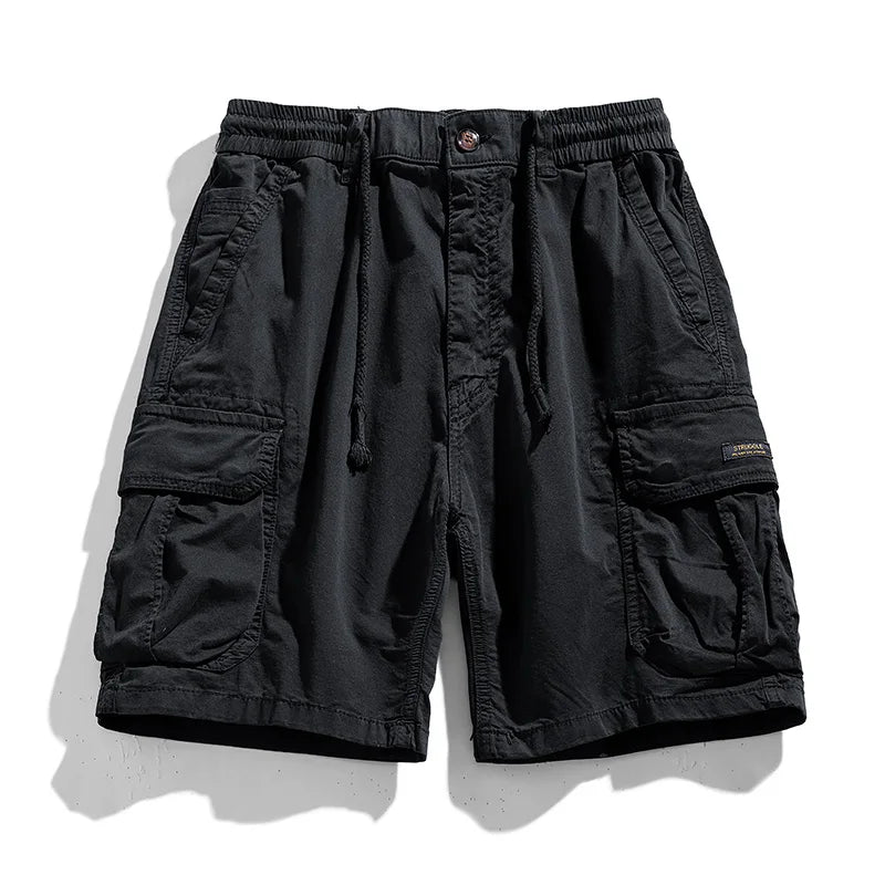 Solid Elastic Waist  Multi Pocket Short