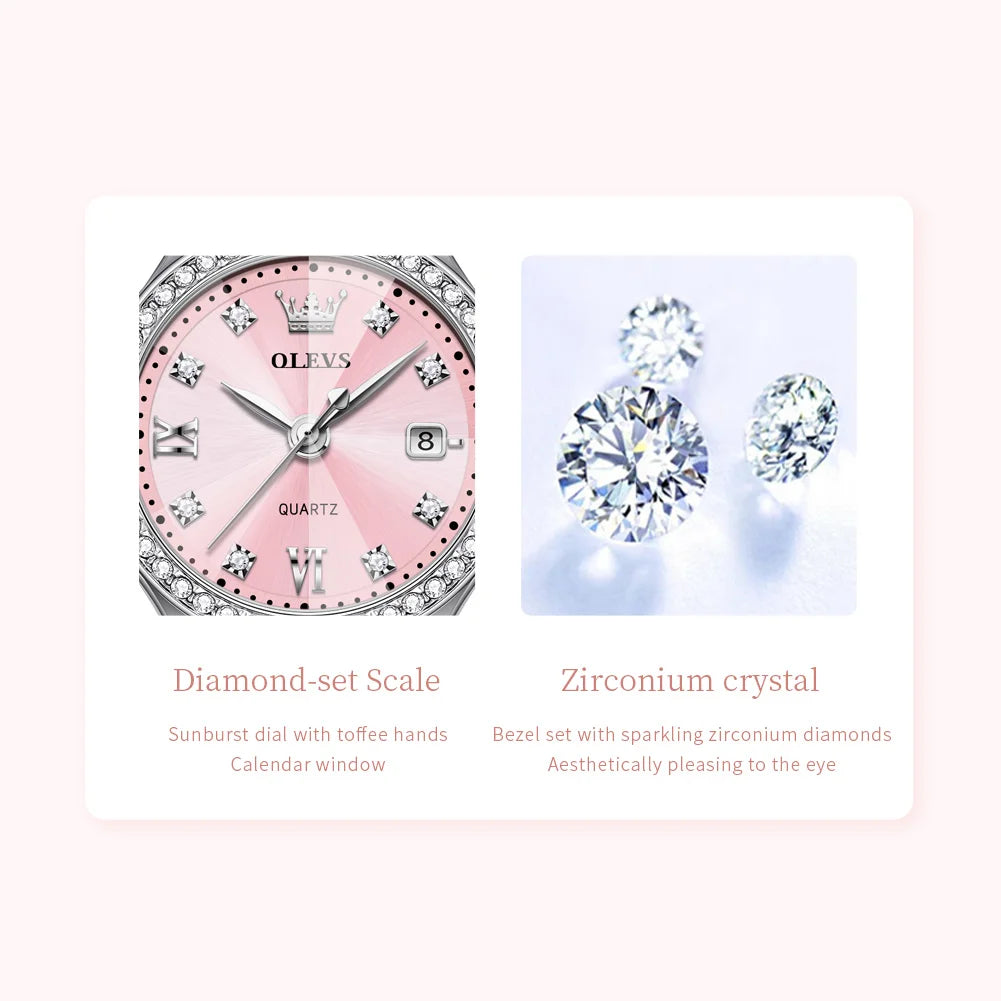 Solid Steel Strap Diamond Quartz Watch
