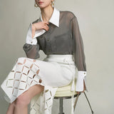 Dark Gray Elegant Sun Proof Sheer Shirt