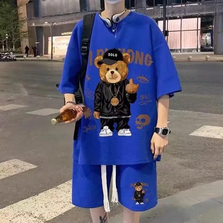 Breathable Loose Bear Print Shorts T-Shirt