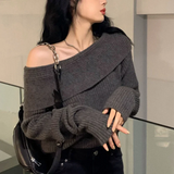 Y2K Schulterfreier Strickpullover