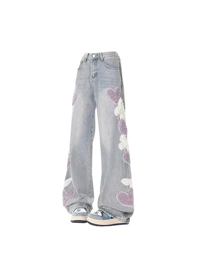 Soft Girl Flauschige Herz-Schmetterlingsjeans