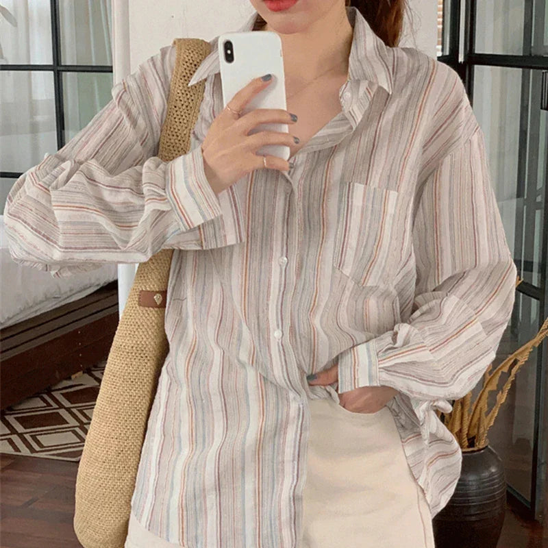 Casual Simple Striped Long Sleeve Shirt