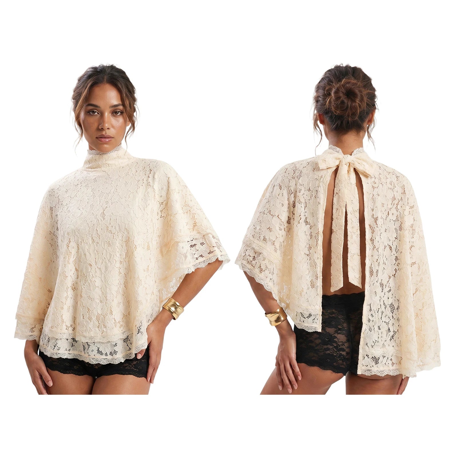 Lace Cape Backless Blouse