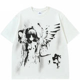 Schwarze Engel-Flügel Grafik Anime T-Shirt