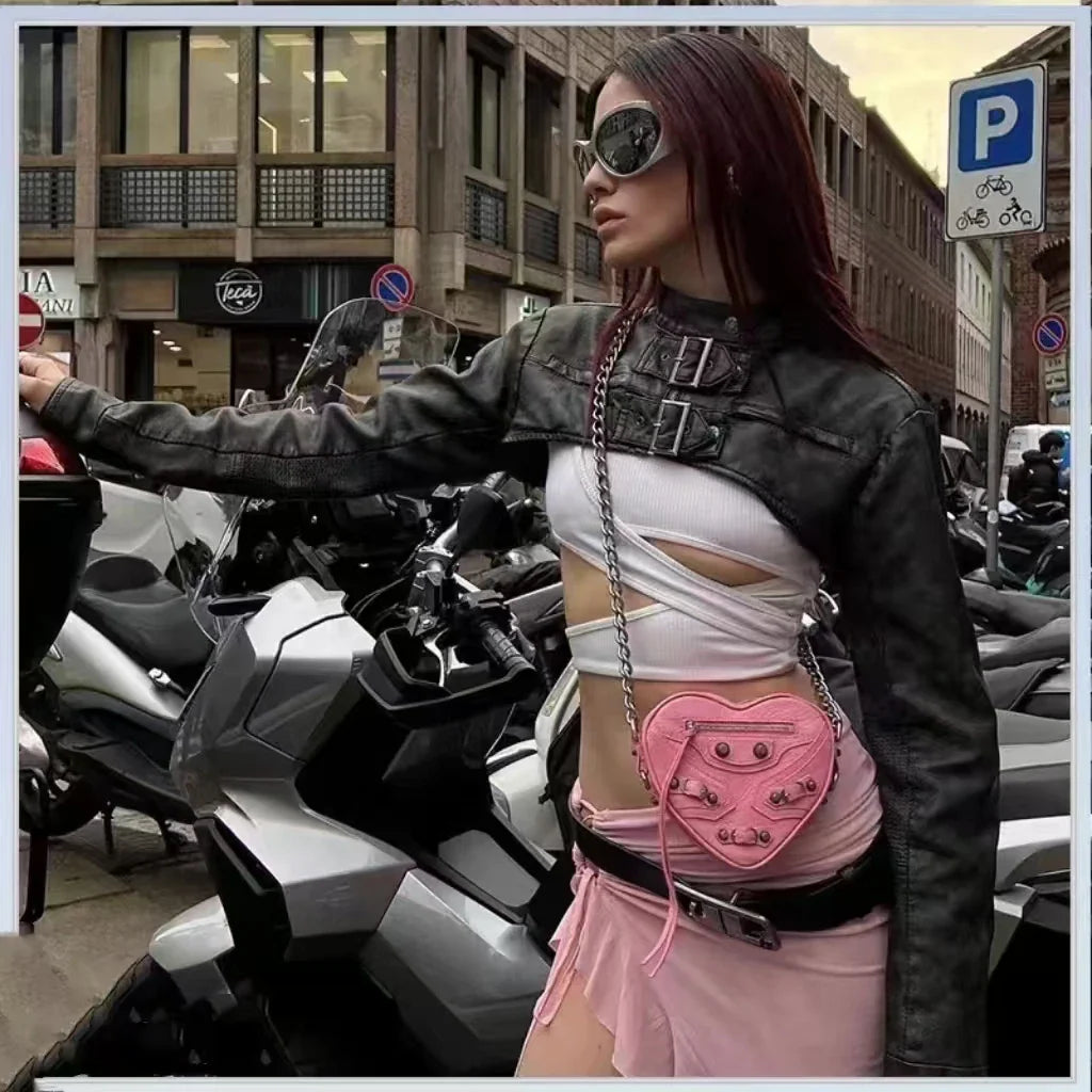 Faux Leather Cross Belt Mini Skirt