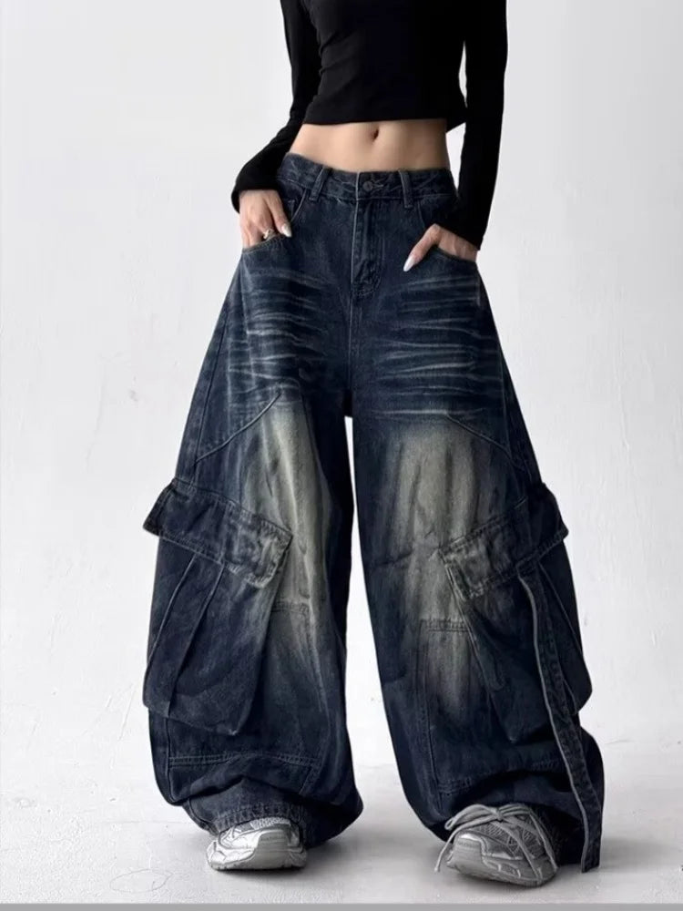Y2K Dark Distressed Baggy Jeans
