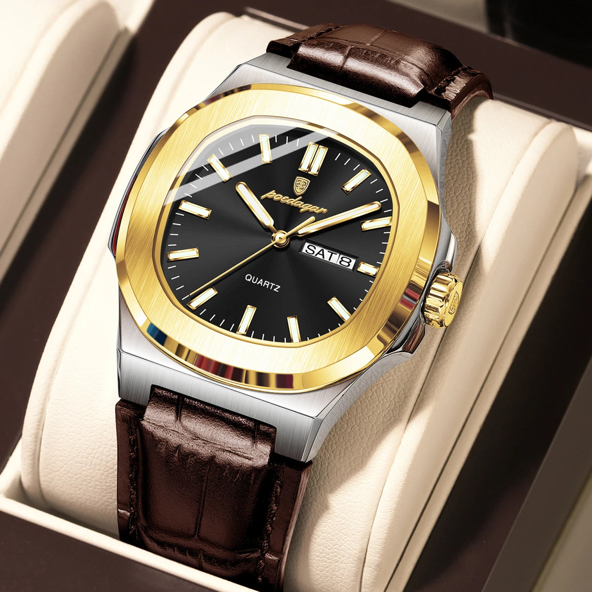 Luxury Week Date Leather Quartz Watch