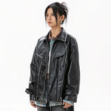 Black Synthetic Skin Rider Zip-up Leather Jacket